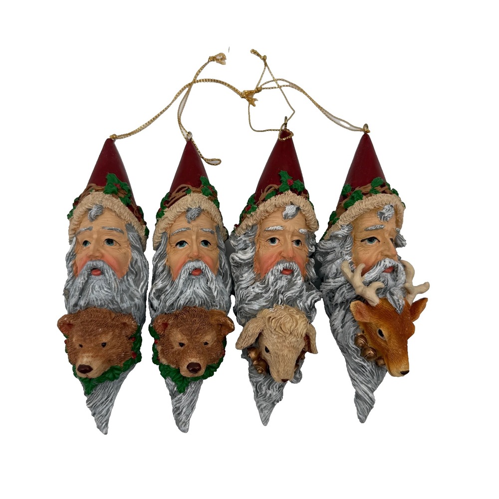 Vintage Santa Clause Ornament Lot‎ Of 4 Bear Lamb Deer